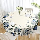Eikione Round Tablecloth, Summer Tablecloths Polyester Waterproof Stain Wrinkle Free, Indoor and Outdoor Table Cover for Kitchen Party Dining Table