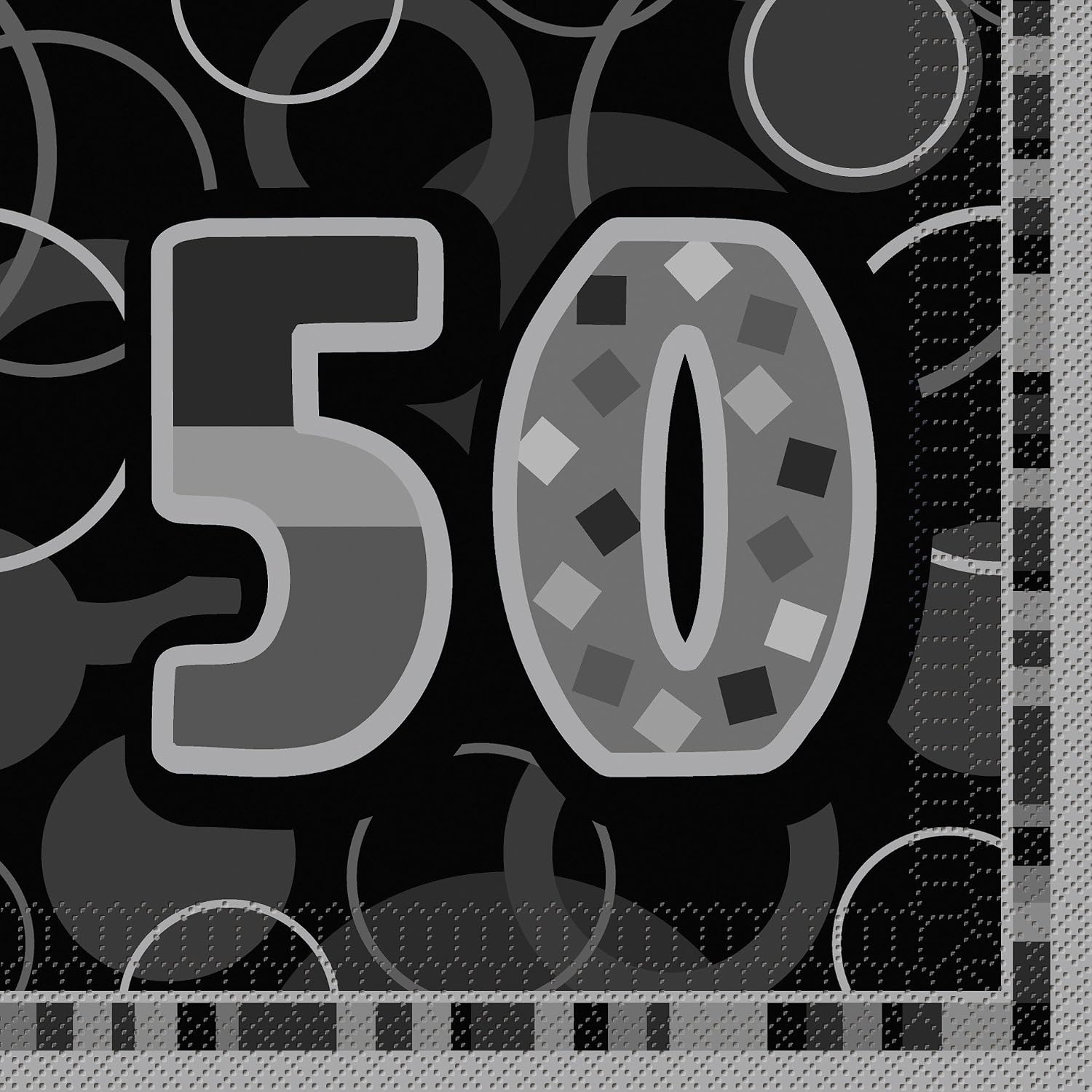 Unique Party 28482 - Glitz Black 50th Birthday Paper Napkins, Pack of 16, Age 50