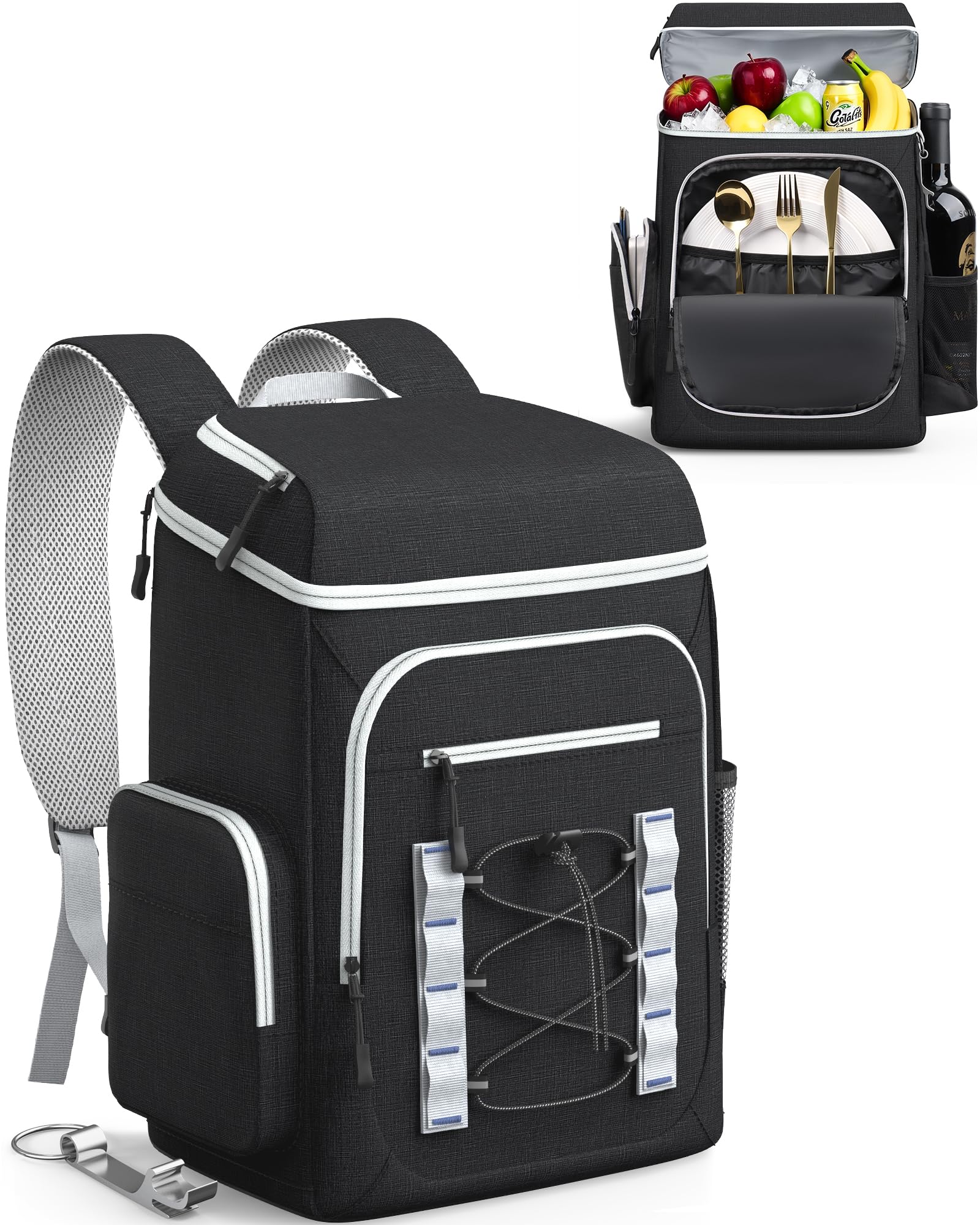 Photo 1 of HOTOR Backpack Cooler Bag - 30/45 cans Large Backpack Coolers Insulated Leak Proof with Multiple Pockets, Small Cooler as Beach Cooler for Travel, Hiking, Camping, 17.7'' x 10.6'' x 7.5'', Black