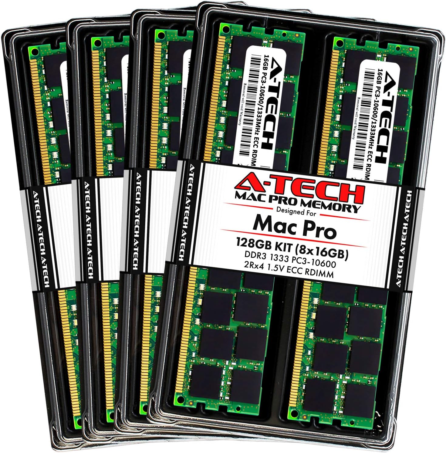 A-Tech 128GB Kit (8x16GB) ECC RDIMM Memory for Mac Pro Mid 2010 & Mid 2012 (MacPro5,1) | DDR3 1333MHz ECC Registered DIMM PC3-10600 Dual Rank 2Rx4 1.5V 240 Pin Max RAM Upgrade