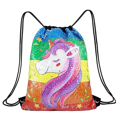 personalized unicorn sequin drawstring bag