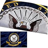 US Navy Emblem Flag Embroidered 3x5 Outdoor Double Sided United States Navy Naval Military Flags Banner 3ply Embroidered USN Flag with 2 Brass Grommets Vivid Colors Waterproof
