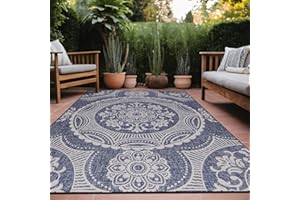 LuuL Home Medallion Outdoor Rug 8x10 Washable Outside Carpet for Indoor Patio Porch Waterproof Easy Cleaning Non Shedding Area Rugs Blue 8 x 10