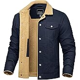 TACVASEN Mens Winter Jacket Thick Thermal Sherpa Jacket Warm Lapel Fleece Lined Coats Trucker Work Cargo Multi Pockets