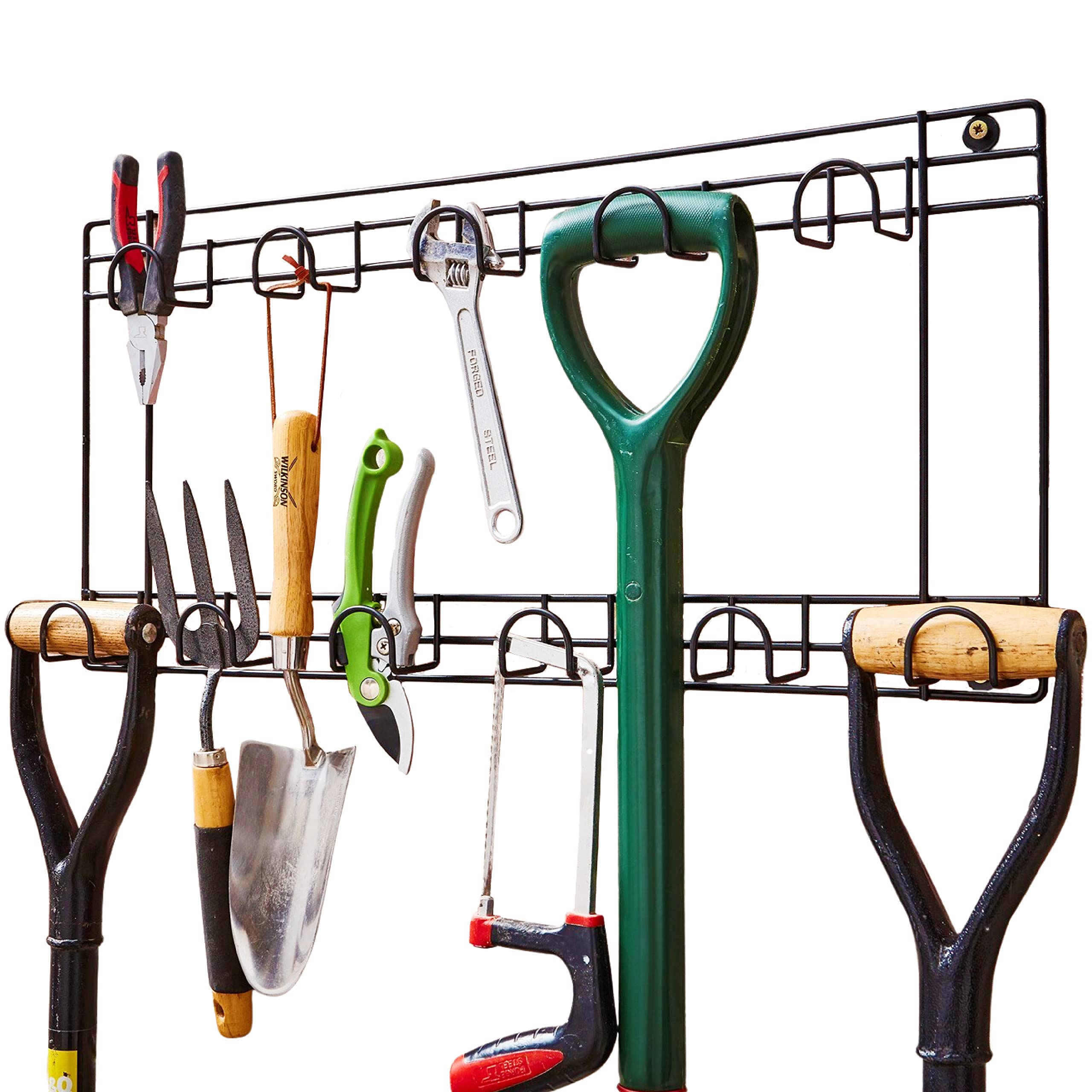 Direct Online Houseware House Of Home Tool & Garden Storage Rack Garage Storage Wall Hanging Shed Hooks For Gardening Tools, Equipment, Shovels, Rakes, Hose. Two Tier Wall Mounted Garage Organiser