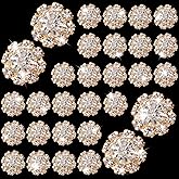 Pndeyo 30pcs 12mm Rhinestone Buttons for Craft, Flatback Wedding Crystal Embellishments, Flower Decorative Button Accessories for Jewelry Making Clothes Bags Shoes Bouquet Decoration- Gold