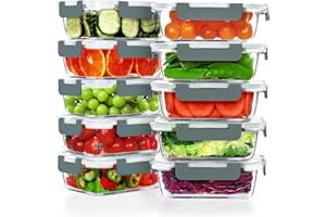 VERONES 10 Pack 22 OZ Glass Meal Prep Containers, Airtight Glass Lunch Containers Set, Glass Food Storage Containers with Lids,Exclusive of BPA, for Microwave, Oven, Freezer & Dishwasher Friendly,Grey