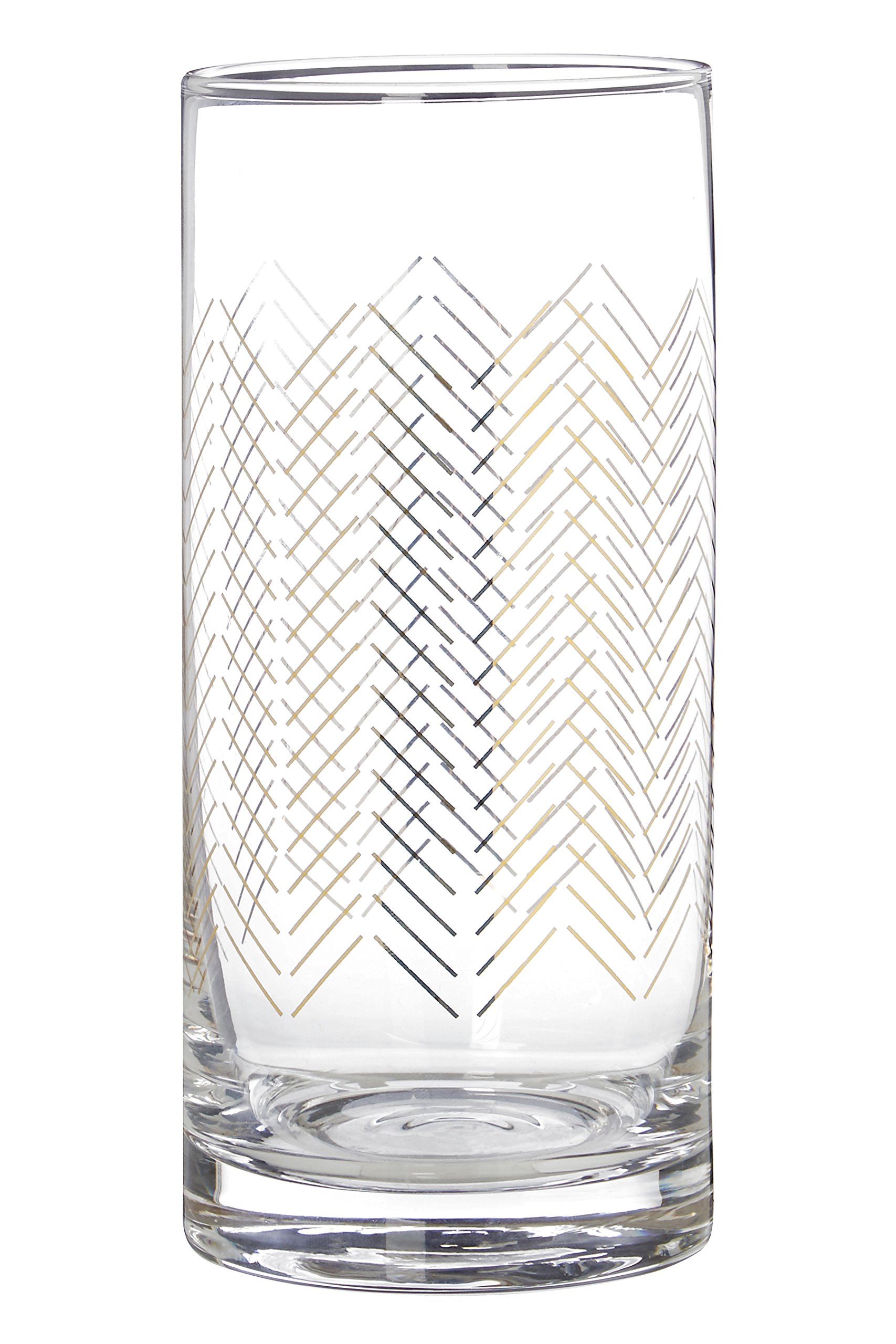 Premier Housewares Jazz Highball Glasses, Gold, 7 x 7 x 15 cm, Set of 4