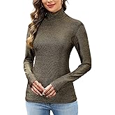 Beitiny Sparkly Tops for Women, Turtleneck Long Sleeve Slim Fit Glitter Tee Blouse Tops