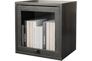 FUSUNBAO Magic DIY Cube Storage Organizer Stackable Cubes for Home Books Clothes Toy-Modular Cubby Storage System-Office Cubical-Bookcase Closet(French Oak, Glass Door Cube)