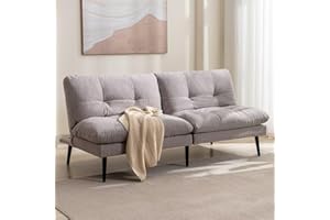 Siiejia Futon Sofa Bed, Convertible Sleeper Futon Couch Bed Adjustable Backrest Couch Splitback Modern Loveseat Small Sofa for Living Room, Apartment, Office, Bedroom, Grey
