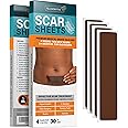 NUVADERMIS Silicone Scar Sheets – Extra Long Medical-Grade Scar Sheets for C-Section, Tummy Tuck, Keloid, and Surgical Scars – Reusable and Effective – Pack of 4 – Dark Tone