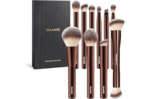 MAANGE 10 Pcs Travel Makeup Brush Set with Magnetic case, Premium Synthetic Short Handle Brushes for Foundation, Powder, Conc