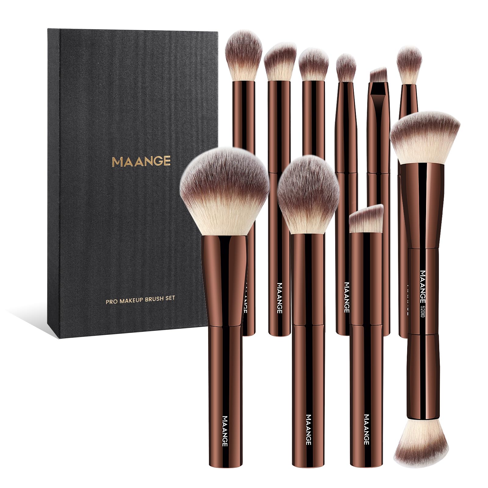 Photo 1 of 10 Pcs MAANGE Travel Makeup Brush Set with Magnetic case, Premium Synthetic Short Handle Brushes for Foundation, Powder, Concealer, Eye Shadows, Makeup Brush Tools Set(CoffeeBrown)