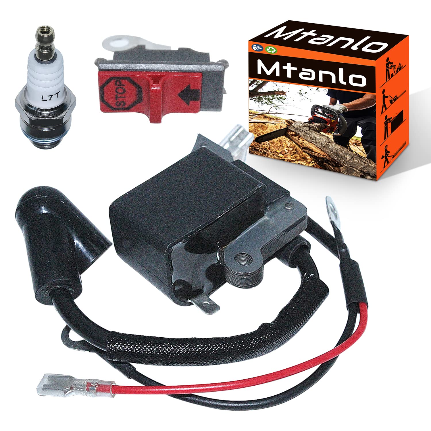 Mtanlo Ignition Coil with Spark Plug Replacement Chainsaw for Husqvarna 36 41 136 137 141 142 Jonsered CS2234 2234S 2238 2238S McCulloch CS340 CS380 530039239 54506390101