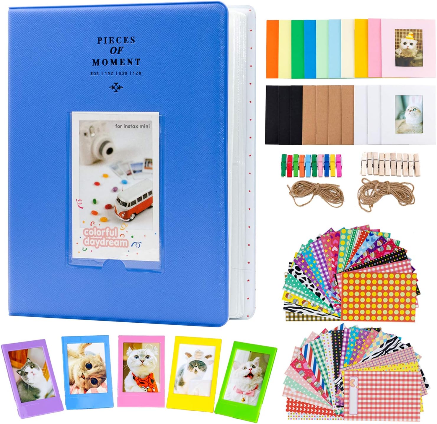 Amimy Photo Album Accessories Bundles Set for Fujifilm Instax Mini 7s 8 8+ 9 25 50s 70 90, Polaroid Snap PIC-300, HP Sprocket, Kodak Mini 3-Inch Film (128 pockets, Cobalt Blue)