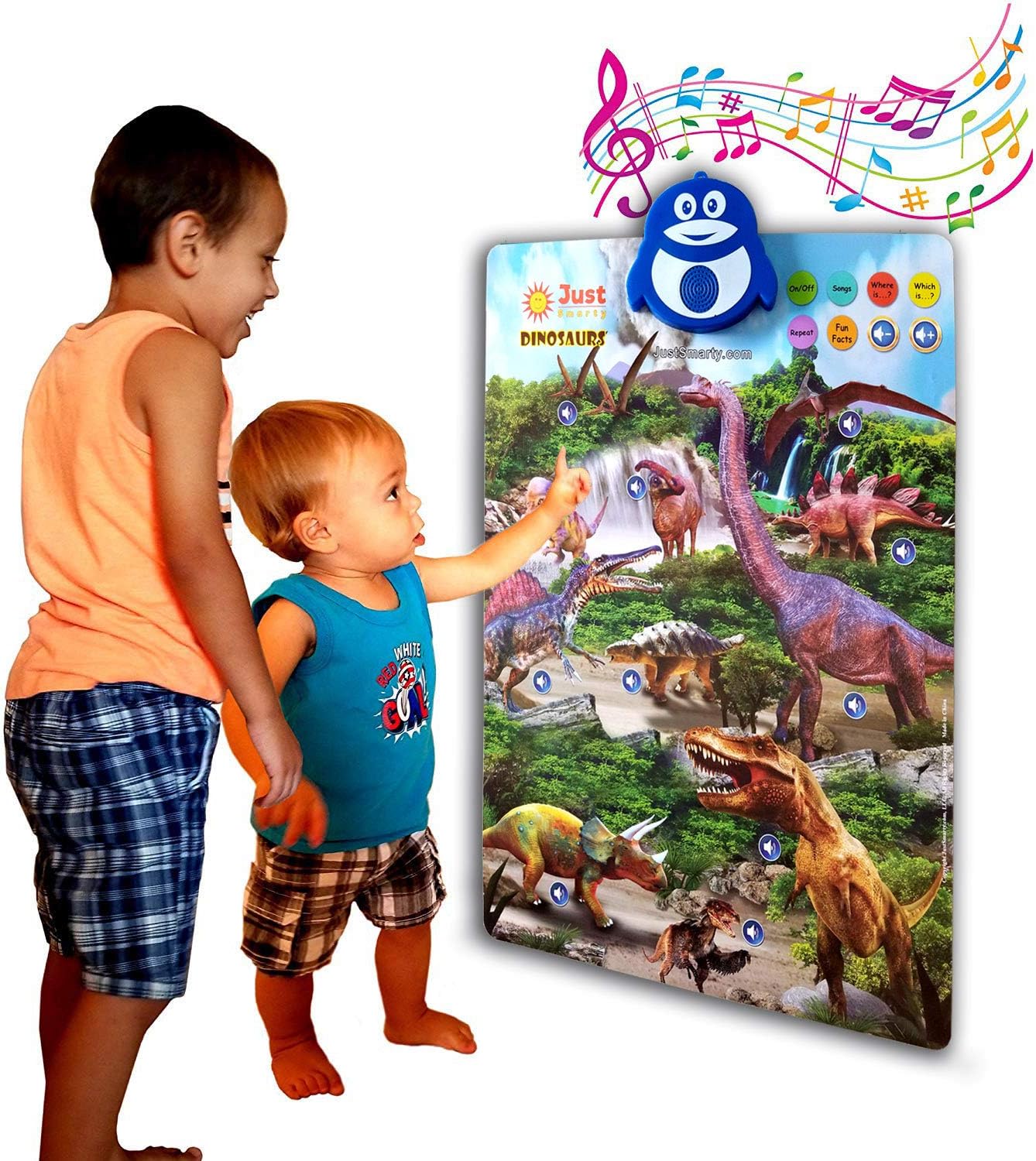 Just Smarty Dinosaur Interactive Learning Poster and Dino Toys with Music, Games and Educational Activities for Toddlers, Boys and Girls Ages 2,3,4,5,6 Includes Pack of 4 Realistic Dino Toy Figures