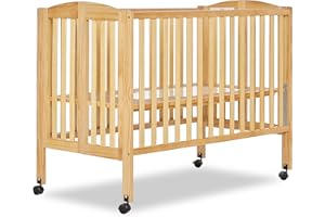 Dream On Me Full-Size 2-in-1 Folding Baby Crib in Natural, GreenGuard Gold & JPMA, Portable, Patented Quick Folding System, Strong Wheels, 2 Adjustable Mattress Heights