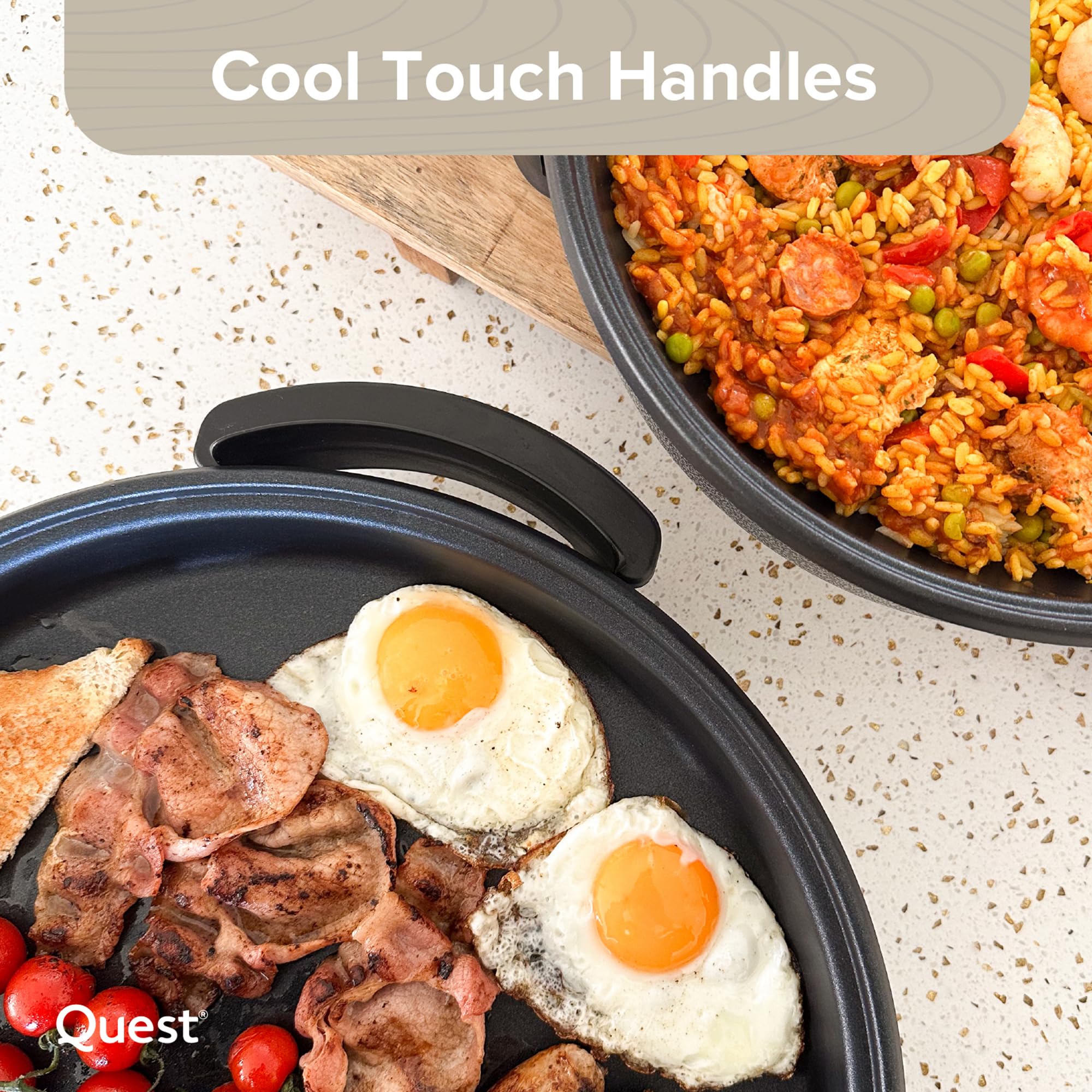 Quest 35410 30cm Multi-Function Electric Cooker Pan with Lid/Adjustable Thermostatic Control/Non-Stick Aluminium / 30 x 30cm Surface/Detachable Power Cable For Serving