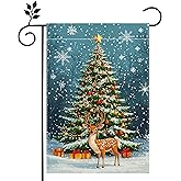 Winter Reindeer Snowflake Garden Flag for Outside Christmas Tree Welcome Yard Flag 12x18 Inch Double Sided Burlap Holiday Farmhouse Outdoor Flag Home Decoration