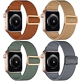 4 Pack Stretchy Solo Sport Band Compatible with Apple Watch Bands 40mm 44mm 45mm 46mm 42mm 41mm 49mm 38mm Women Men Nylon Elastic Loop Braided Strap for iWatch Series 11 10 9 8 7 6 5 4 Ultra SE 3 2 1