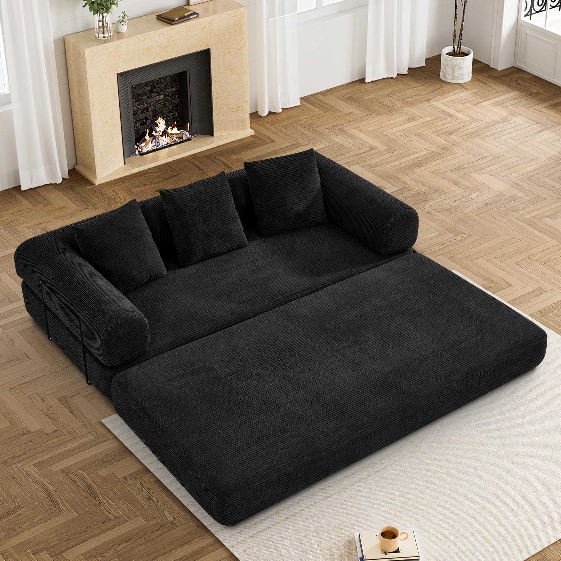 Photo 1 of *** PARTIAL SET *** DAMAIFROM Convertible Sleeper Sofa Bed with Pillow, 4-in-1 Corduroy Folding Mattress Couch with Fixed-Shape Frame, Futon Fold Out Floor Sofa Cama Lounge Couch for Living Room Bedroom Studio, Black