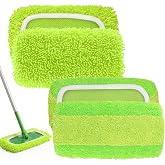 2-in-1 Reusable Microfiber Mop Pads Compatible with Swiffer Sweeper for Wet Mopping &amp; Dry Sweeping, Two Types of Washable Heavy-Duty Mop Pad Refills for Multiple Floor Types Cleaning - 4Pcs, Green