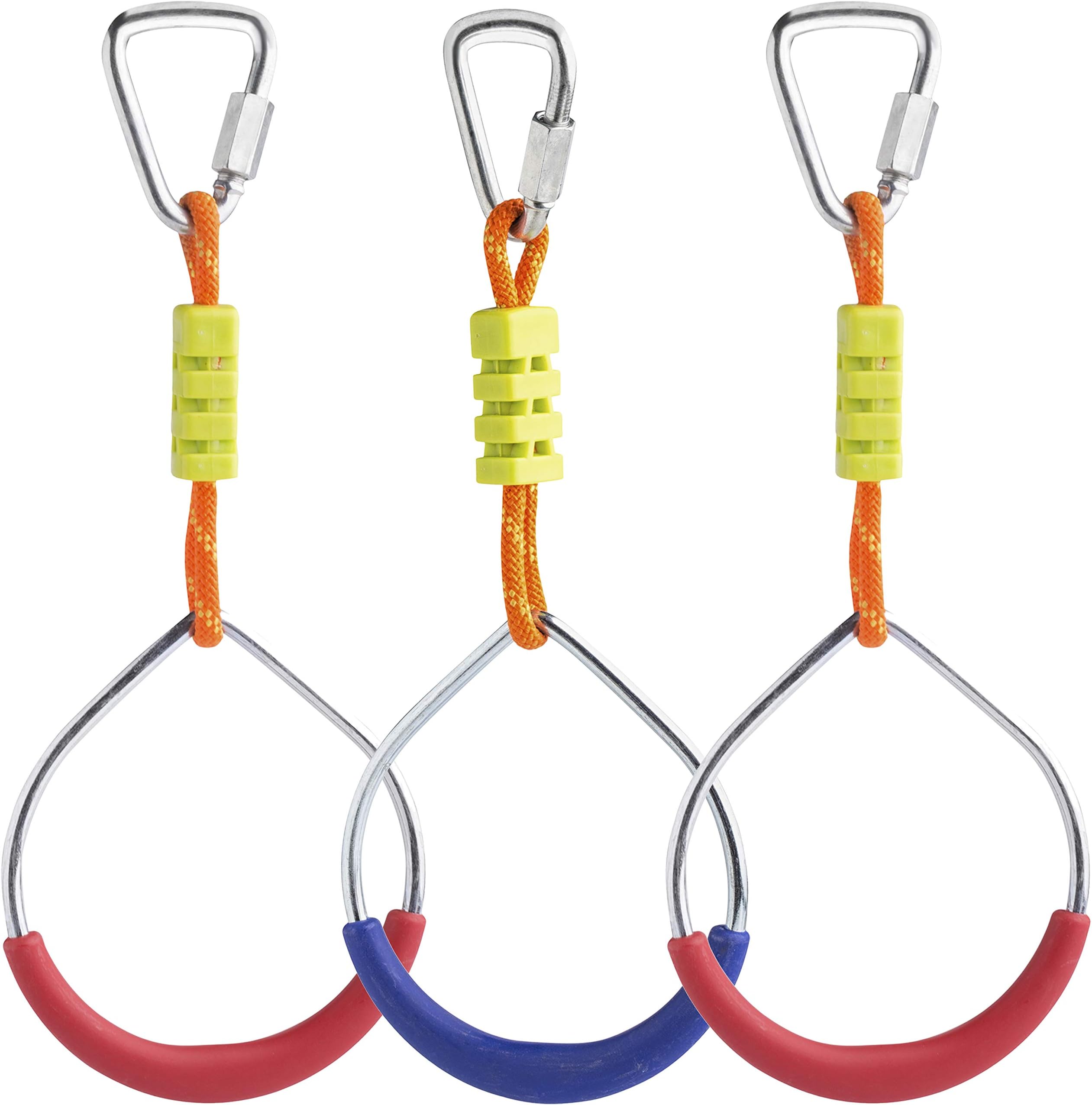 Cateam Ninja slackline Accessories โ Multicolor Gymnastic Rings Set of 3 with carabiners โ Monkey bar Rings for Backyard Obstacle Course