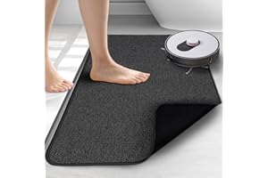 HOMTEB Upgraded Thin Bathroom Rugs, Bath Mat Super Absorbent, Bath Rugs Rubber Backing Non-Slip, Quick Dry Machine Washable, Cozy Cloth Bathroom Mat fit Under Door/Sink/ Bathtub/Floor/Shower 20''x24''-Black