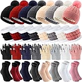 Wesiti 32 Pcs Valentine Winter Beanie Hat Scarf Gloves Sets for Women Warm Fleece Scarf Touch Screen Glove with Sock for Gift