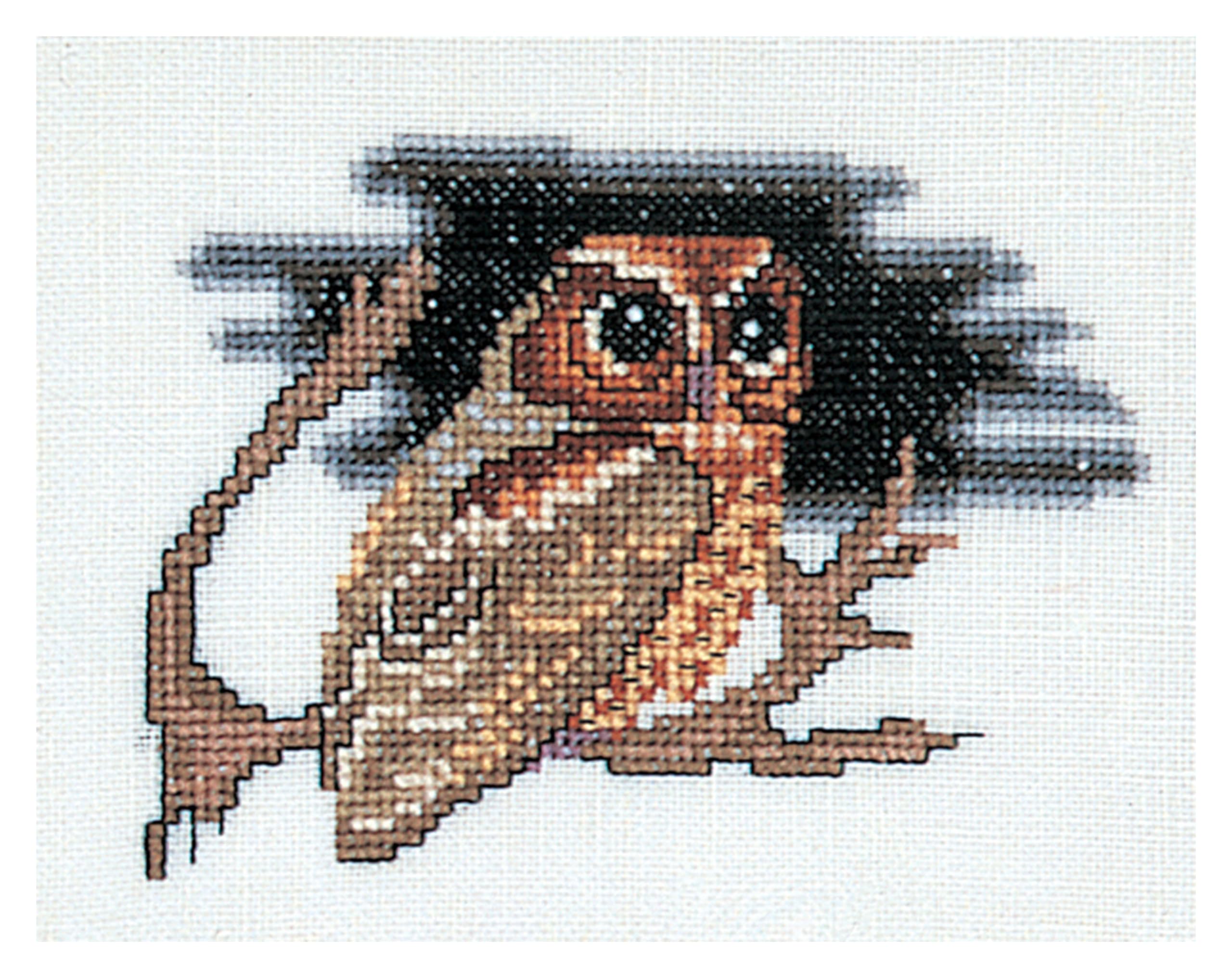 Thea Gouverneur - Counted Cross Stitch Kit - Embroidery Kit - 1030A - Pre-Sorted DMC Threads - Owl - Aida - 4.7 x 6.3inch - DIY Kit