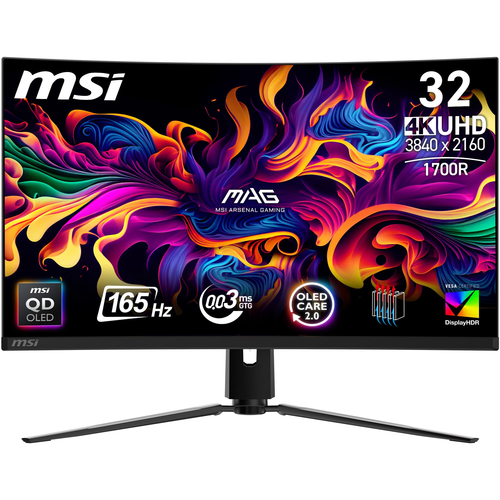 MSI MAG 321CUPDE QD-OLED 32 Zoll UHD Curved Gaming Monitor - 1700R, 3840 x 2160 Quantum Dot OLED Panel, 165Hz / 0,03ms, 99% DCI-P3, Delta E≤2, DisplayHDR True Black 400, DP 1. 4a, HDMI 2.1, USB Type-C