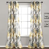 Lush Decor Leah Floral Sheer Window Curtain Panels Pair 52"W x 84"L Yellow &amp; Gray - Floral Curtains for Bedroom - Sheer Curtains for Living Room