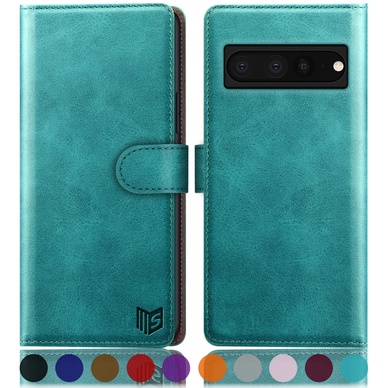 SUANPOT for Google Pixel 7 Pro 5G case with [Credit Card Holder][RFID Blocking],PU Leather Flip Book Protective Cover Women Men for Pixel 7 Pro Phone case Blue Green