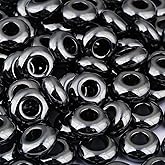 TUMBEELLUWA Natural Gemstone Beads for Jewelry Making, Rondelle Large Hole Loose Beads Pack of 15,Hematite(8x14 mm)