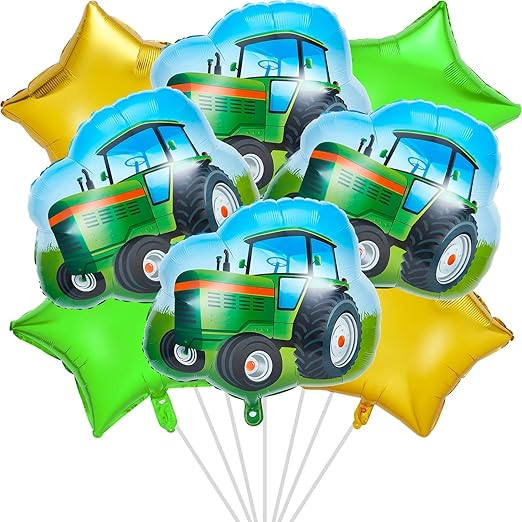 6 Pieces Farm Tractor Foil Balloon 4 Pieces Pentagram Foil Balloon Party Decoration