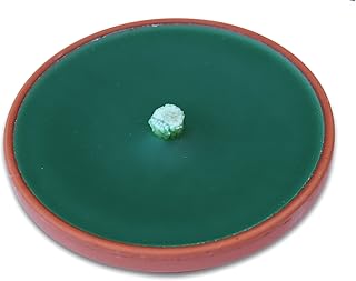 Lavalis 2X Terrakotta Flammschale, große Terracotta Garten Kerze, Windlicht, sturmfeste Outdoorkerze mit Fackeldocht, 7h Lange Brenndauer, 15 cm, grün