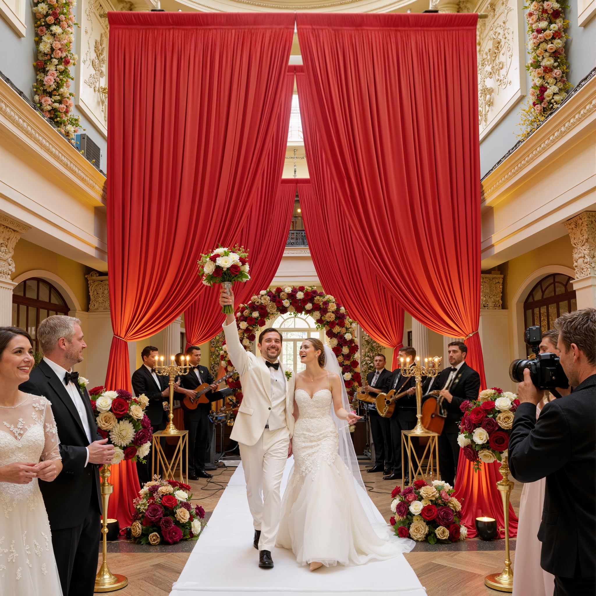 Photo 1 of 10ft×15ft Red Backdrop Curtain for Valentine's Day Wedding Parties, 2 Panels Wrinkle Free 15 FT Long Polyester Photo Backdrop Drapes Back Drop Cloth for Birthday Photography Background