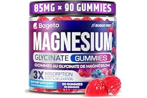Magnesium Glycinate Gummies 85 mg,100% Pure Magnesium Bisglycinate Supplement for Sleep and Calm, Muscle Recovery, 90 Sugar-F