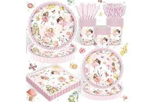XUELIREN 120PCS Fairy Party Supplies for Girls 1st 2rd First Birthday Fairies Enchanted Themed Baby Shower Party Decorations Garden flower Tableware Set Paper Plates Napkins Forks for 20 Guests