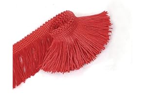 BEL AVENIR Lace Chainette Fringe Trim Polyester Tassel Trim with Hand Knitting for Home Accessories DIY Decoration (Red, 6.8 Yard x 2 Inches)
