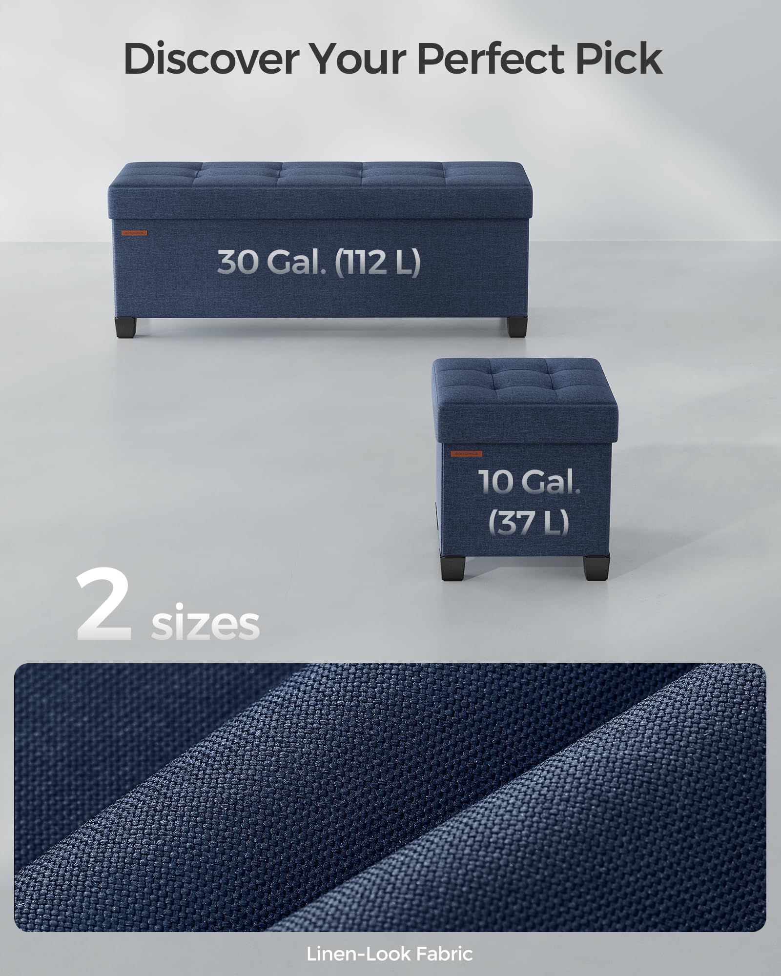 SONGMICS Storage Ottoman, Small Ottoman Foot Rest with Legs, 15 x 15 x 15.7 Inches Foot Stool, Ottoman with Storage, Load up to 660 lb, for Living Room, Bedroom, Dorm, Midnight Blue ULSF14IN