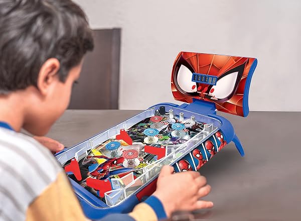 LEXIBOOK MARVEL SPIDER-MAN, TABLE ELECTRONIC PINBALL, ACTION AND REFLEX GAME FOR CHILDREN AND FAMILIY, LCD SCREEN, LIGHT AND SOUND EFFECTS, BLUE/RED, JG610SP