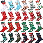 Handepo 24 Pairs Christmas Socks Bulk Christmas Crew Warm Winter Holiday Socks Xmas Soft for Women Novelty Holiday Gift
