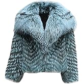 Annsirgra Women's Genuine Strip Fox Fur Coat Winter Fur Jacket Long Sleeve Fuzzy Outerwear