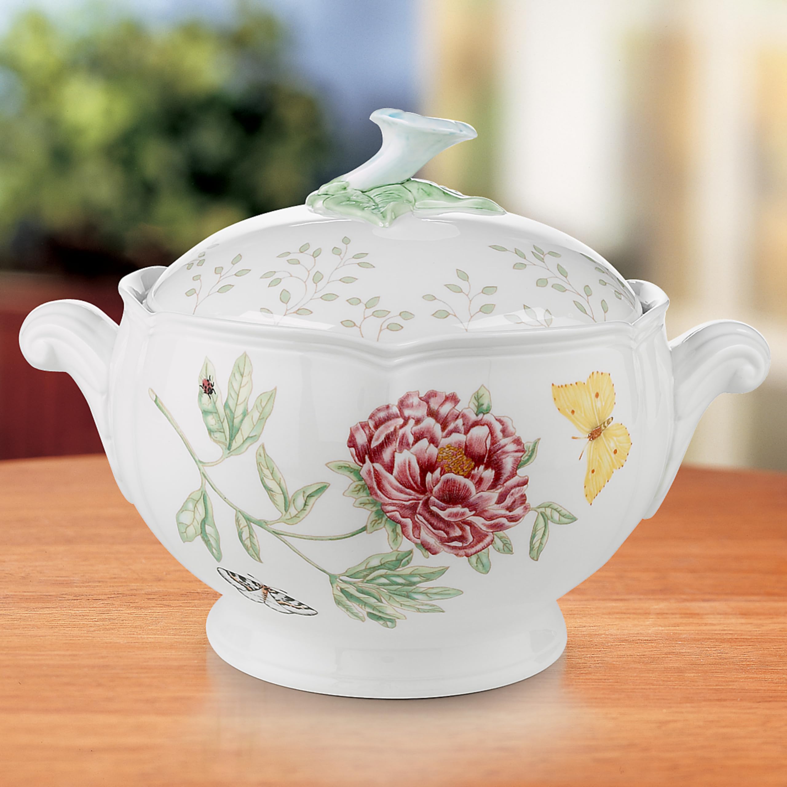 Lenox Butterfly Meadow Round Covered Casserole, 2 piece, white body -