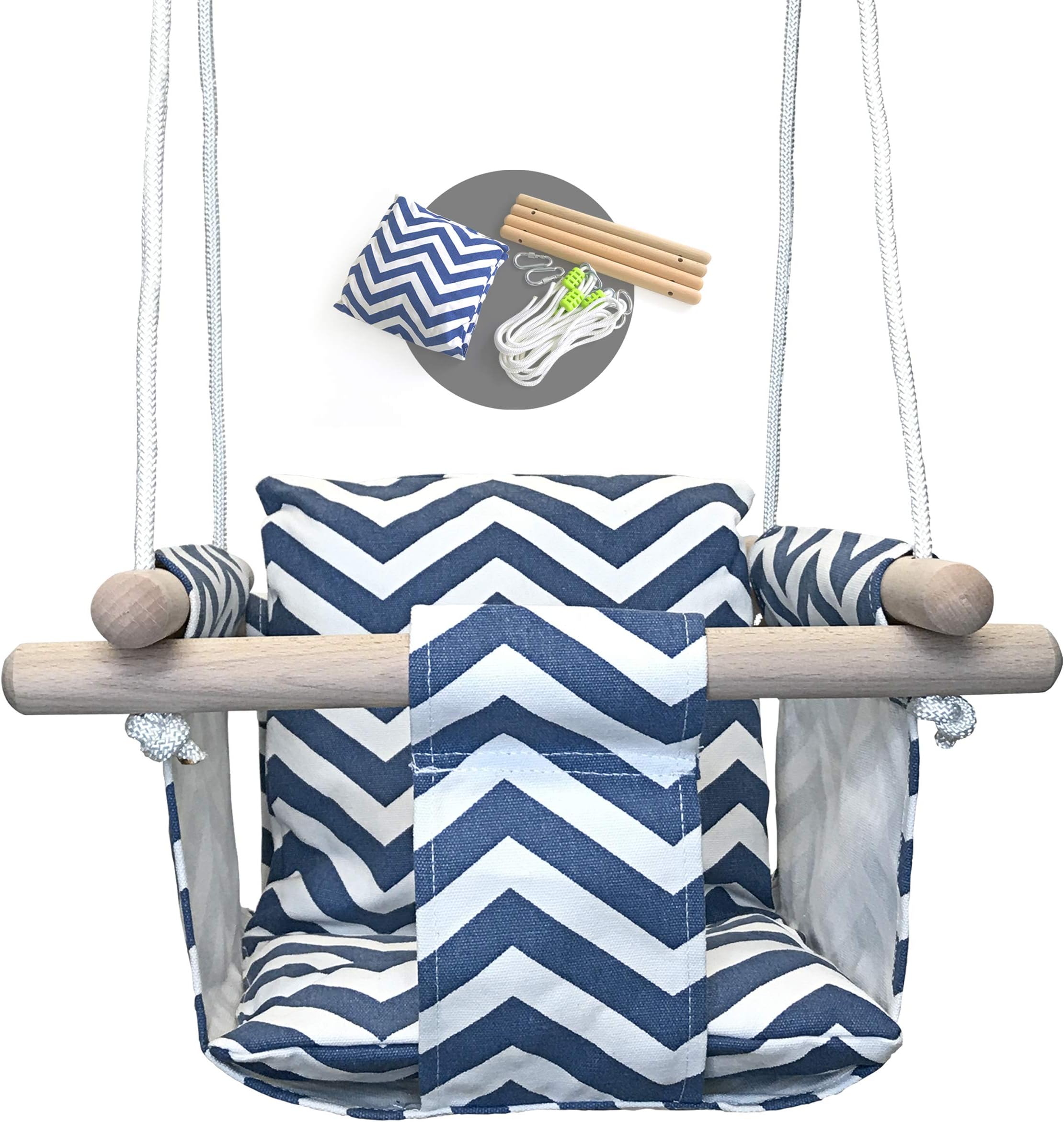 Modern Hammock Swing | Swing for Babies with Warm Colors Canvas Design | Wood Frame and Polyester Fabric | Safe and Sturdy Set | Swing Seat Design for Small Toddlers | Hanging Baby Swing Chair