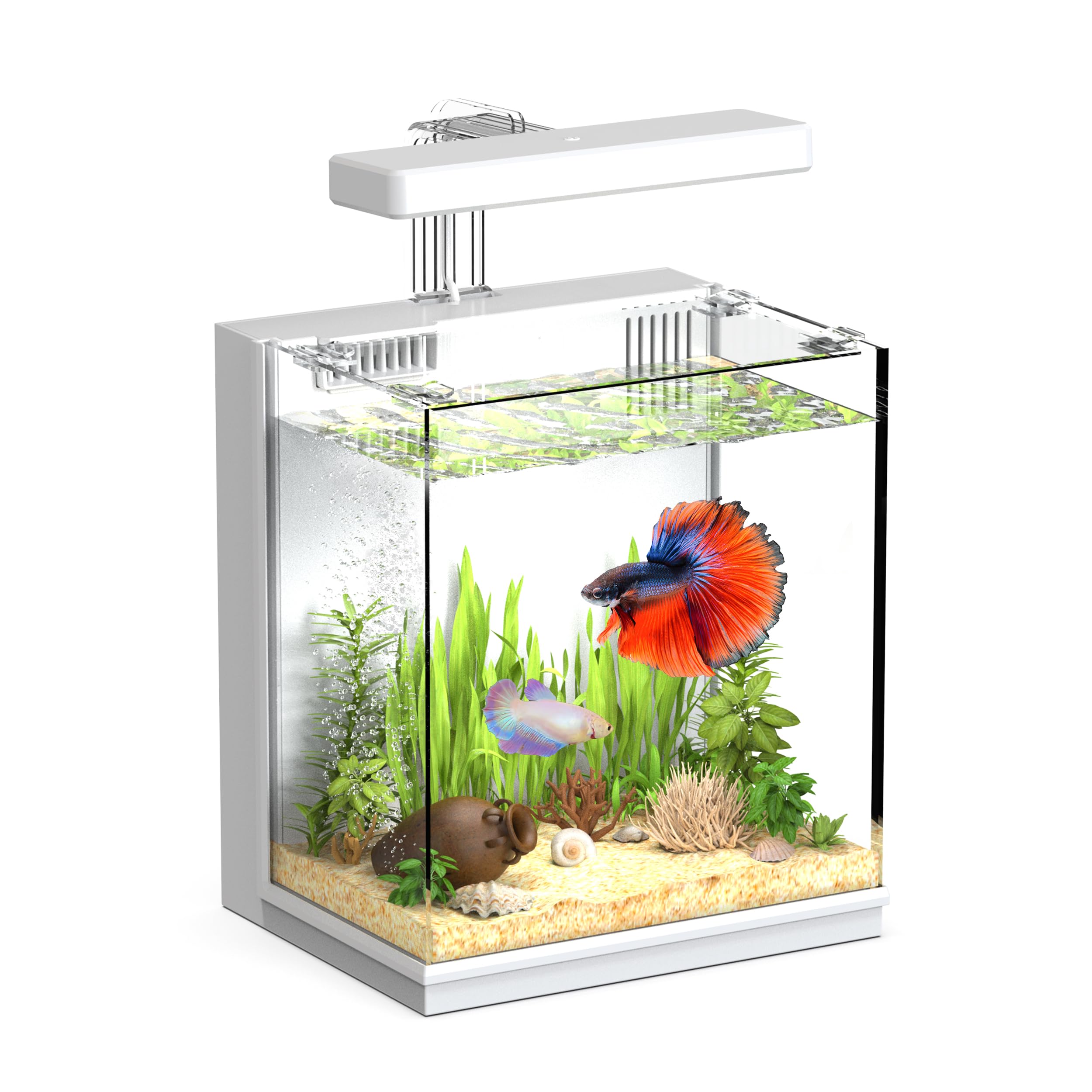 Photo 1 of AQUASMITH 2-Gallon All-in-One Fish Tank – Silent Pump, 3-Stage Filtration & Easy Water Change, Perfect Self-Care Betta Aquarium Kit for Kids & Beginners (White