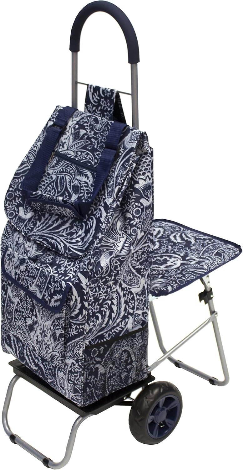 dbest products Trolley Dolly with Seat, Victorian Shopping Grocery Foldable Cart Tailgate