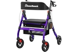 BlessReach Foldable Rollator Walkers with Seat for Seniors, 450 lb Capacity, 8'' Wheels, 18" Big Seat, 6-Position Adjustable Height, Heavy-Duty Aluminum Rolling Walker (Purple)